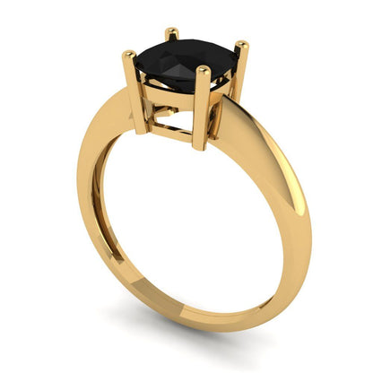 1.5 cttw Natural Onyx Solitaire  Engagement Ring - Solid Yellow Gold (VVS1, Cushion Cut,6.5mm)