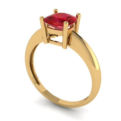 1.5 cttw Simulated Pink Tourmaline Solitaire  Engagement Ring - Solid Gold (Cushion Cut,6.5mm)