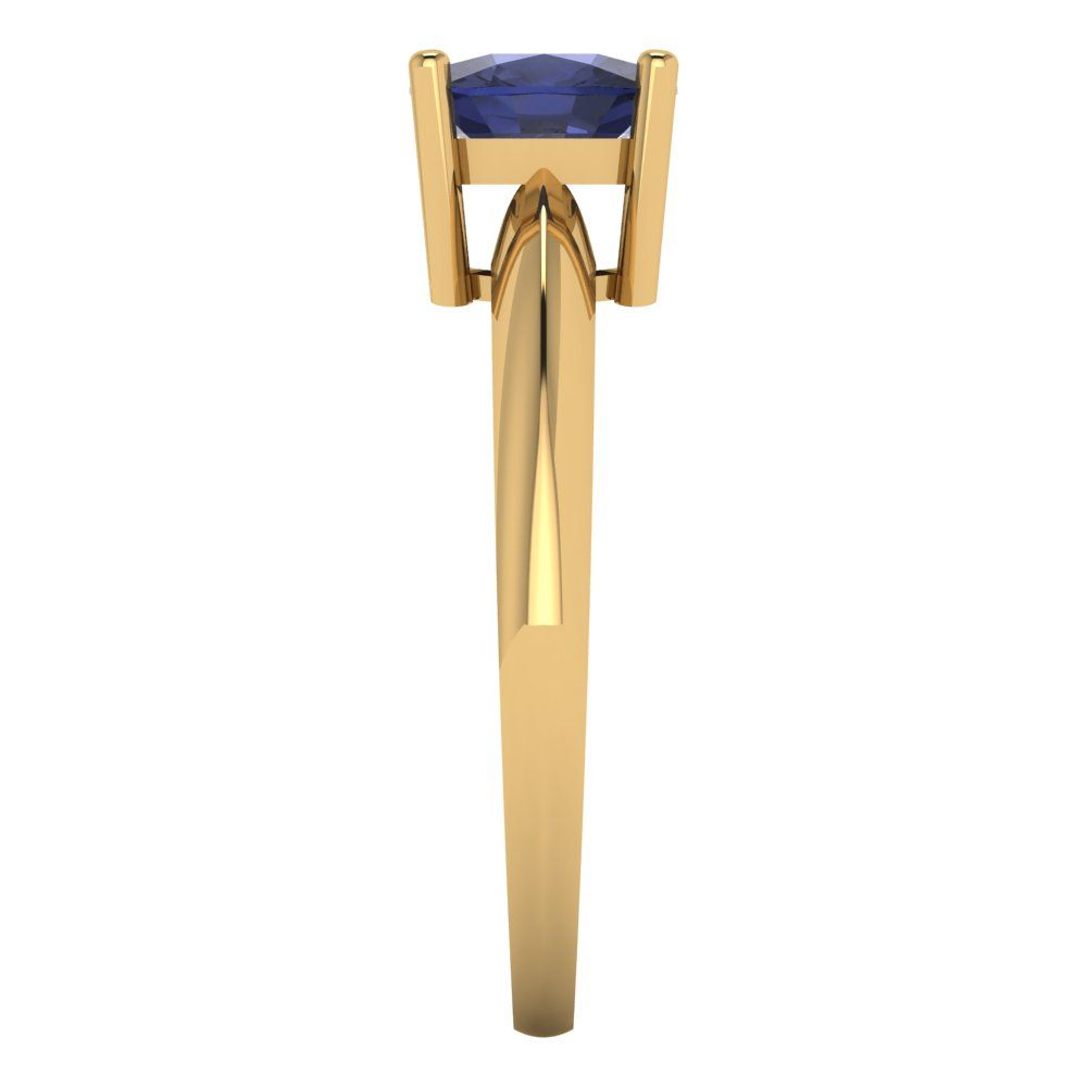 1.5 cttw Simulated Blue Sapphire Solitaire  Engagement Ring - Solid Gold (Cushion Cut,6.5mm)