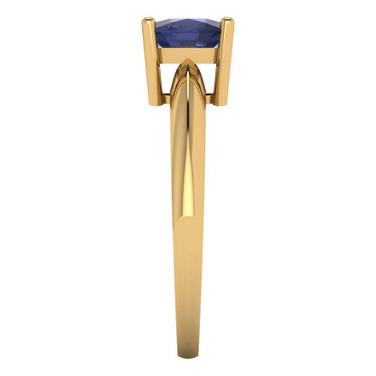 1.5 cttw Simulated Blue Sapphire Solitaire  Engagement Ring - Solid Gold (Cushion Cut,6.5mm)