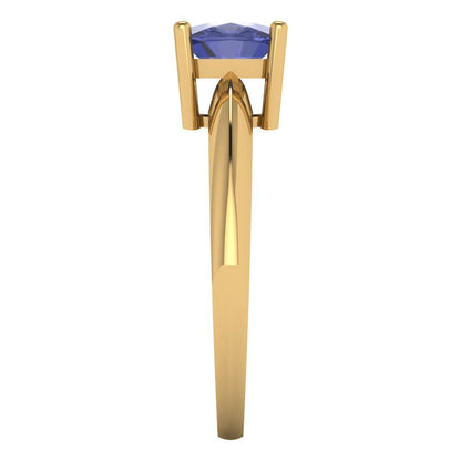 1.5 cttw Simulated Tanzanite Solitaire  Engagement Ring - Solid Gold (Cushion Cut,6.5mm)