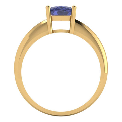 1.5 cttw Simulated Tanzanite Solitaire  Engagement Ring - Solid Gold (Cushion Cut,6.5mm)