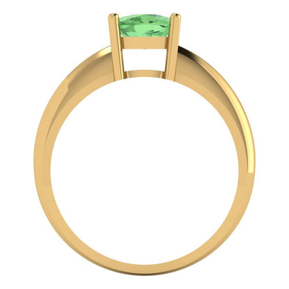1.5 cttw Zirconia Simulated Green Diamond Solitaire  Engagement Ring - Solid Gold (VVS1, Cushion Cut,6.5mm)
