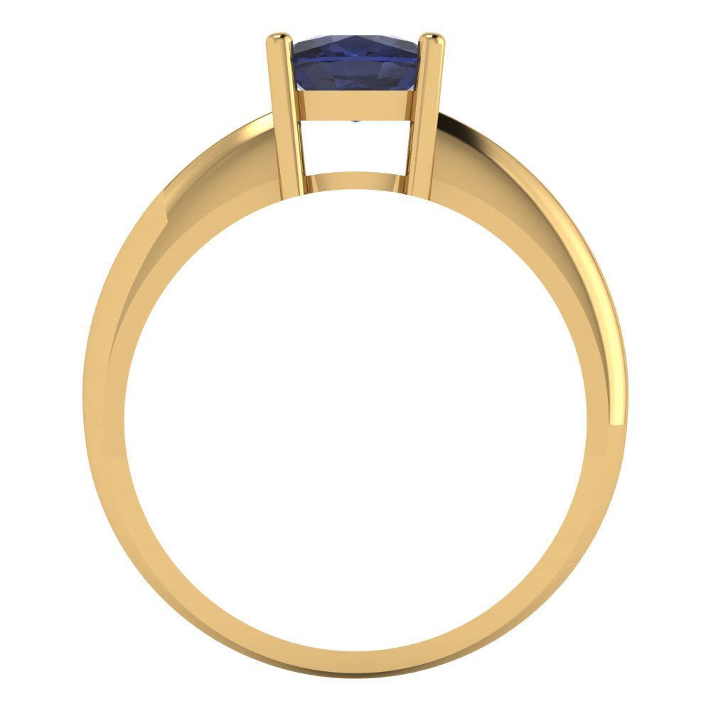 1.5 cttw Simulated Blue Sapphire Solitaire  Engagement Ring - Solid Gold (Cushion Cut,6.5mm)