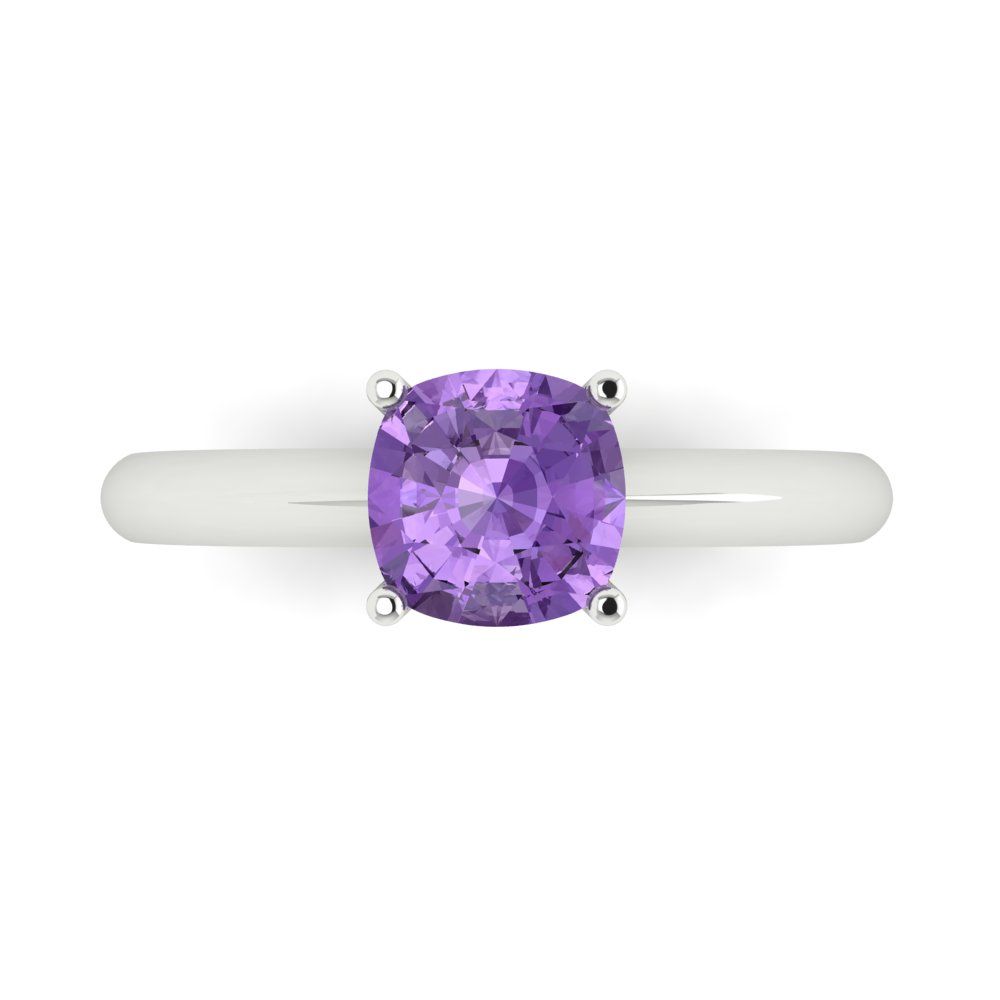 1.5 cttw Simulated Alexandrite Solitaire  Engagement Ring - Solid White Gold (VVS1, Cushion Cut,6.5mm)