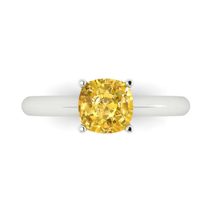 1.5 cttw Zirconia Simulated Yellow Diamond Solitaire  Engagement Ring - Solid Gold (VVS1, Cushion Cut,6.5mm)