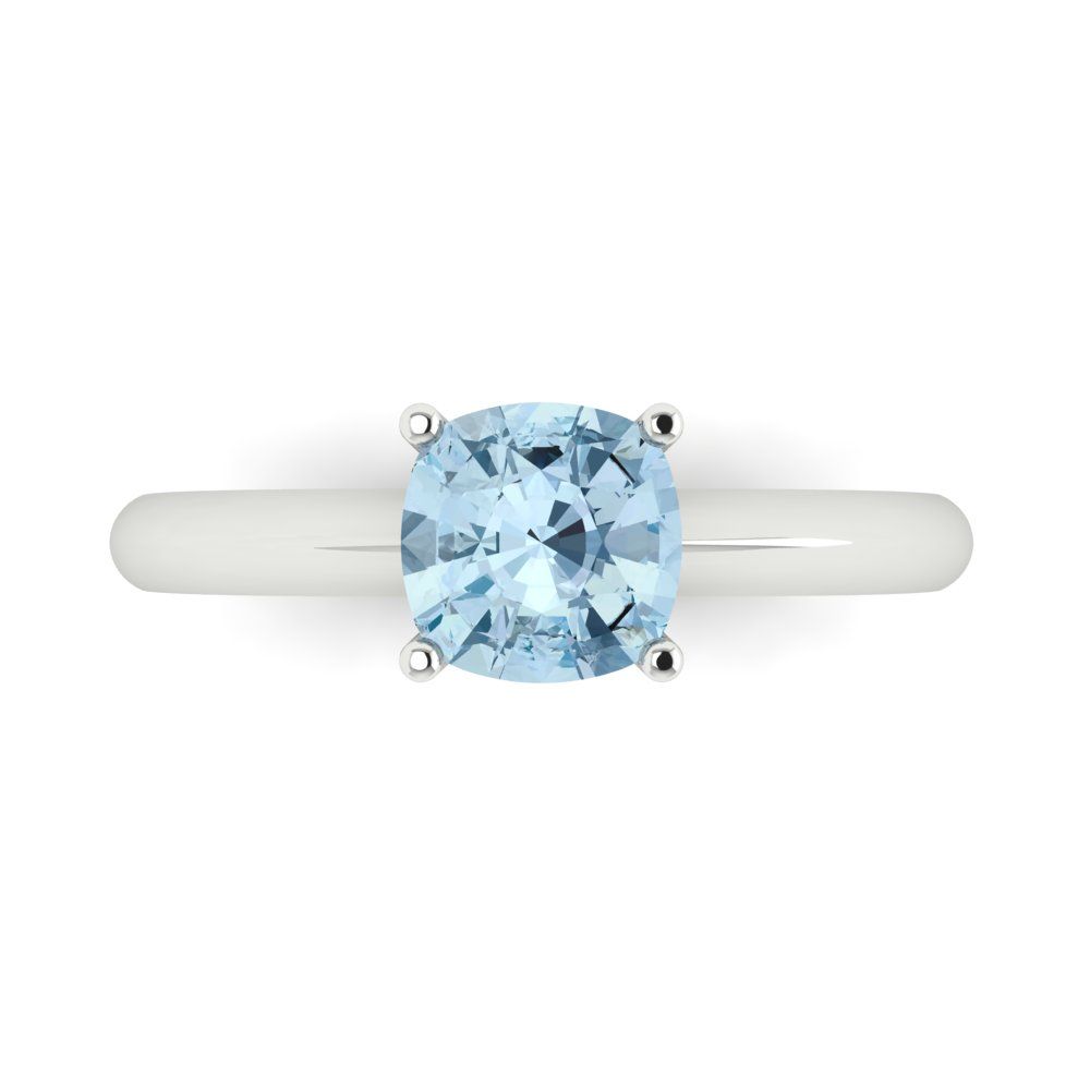 1.5 cttw Natural Sky Blue Topaz Solitaire  Engagement Ring - Solid Gold (Cushion Cut,6.5mm)