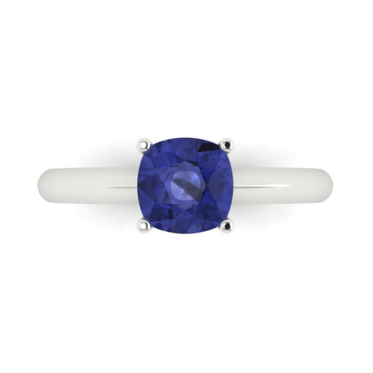 1.5 cttw Simulated Tanzanite Solitaire  Engagement Ring - Solid White Gold (VVS1, Cushion Cut,6.5mm)
