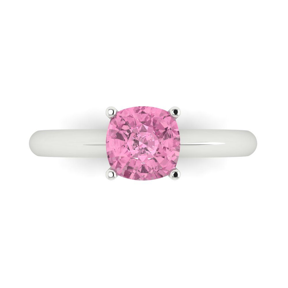 1.5 cttw Zirconia Simulated Pink Diamond Solitaire  Engagement Ring - Solid Gold (VVS1, Cushion Cut,6.5mm)