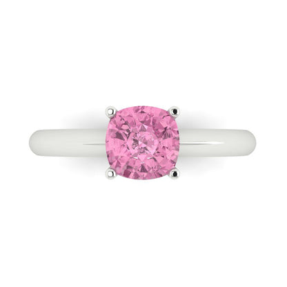 1.5 cttw Zirconia Simulated Pink Diamond Solitaire  Engagement Ring - Solid Gold (VVS1, Cushion Cut,6.5mm)