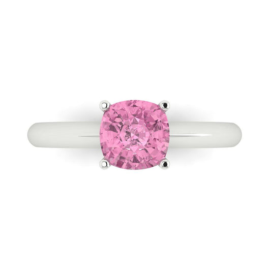 1.5 cttw Zirconia Simulated Pink Diamond Solitaire  Engagement Ring - Solid White Gold (VVS1, Cushion Cut,6.5mm)