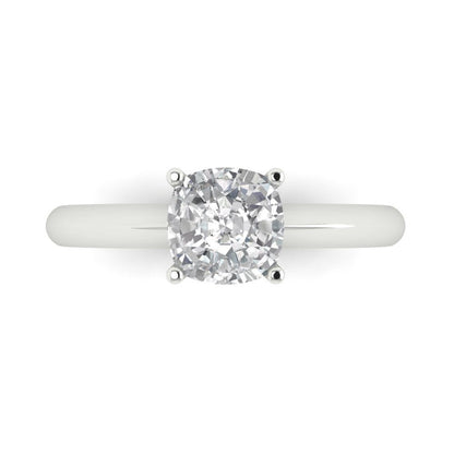 1.5 cttw White Sapphire Solitaire  Engagement Ring - Solid Gold (Cushion Cut,6.5mm)