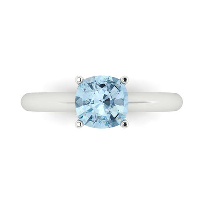 1.5 cttw Natural Aquamarine Solitaire  Engagement Ring - Solid Gold (Cushion Cut,6.5mm)