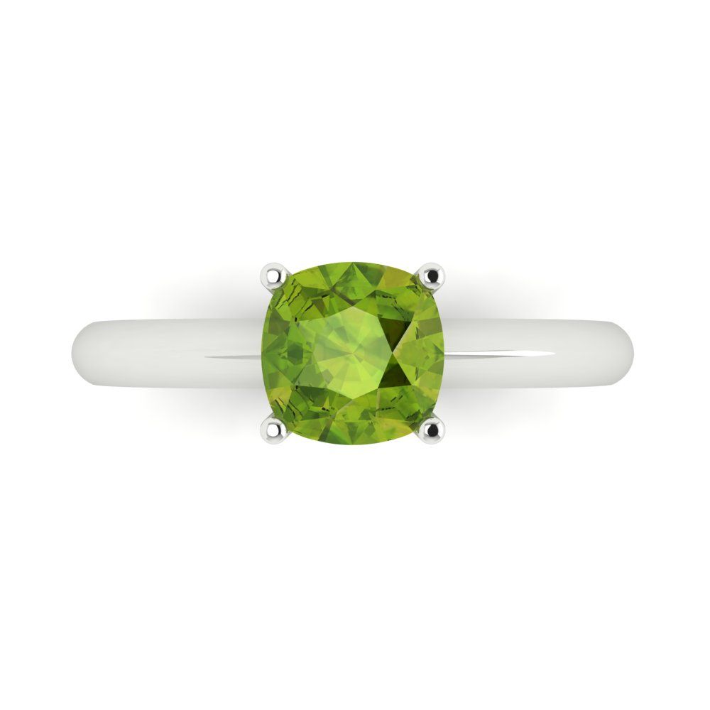 1.5 cttw Natural Peridot Solitaire  Engagement Ring - Solid White Gold (VVS1, Cushion Cut,6.5mm)