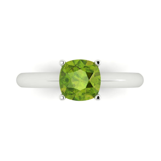 1.5 cttw Natural Peridot Solitaire  Engagement Ring - Solid White Gold (VVS1, Cushion Cut,6.5mm)