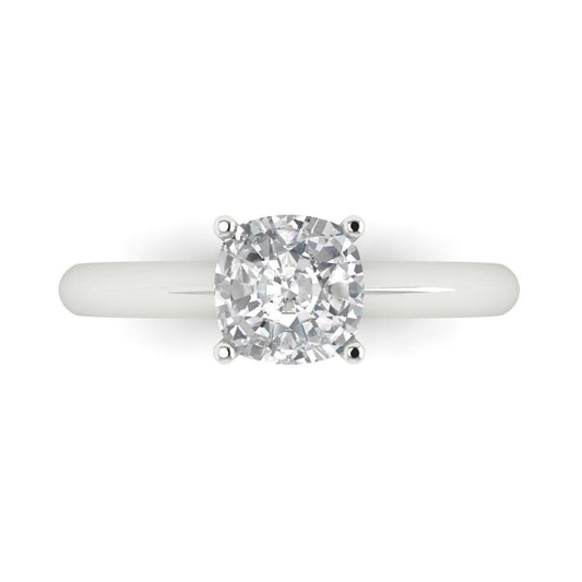 1.5 cttw Zirconia Simulated Diamond Solitaire  Engagement Ring - Solid White Gold (VVS1, Cushion Cut,6.5mm)