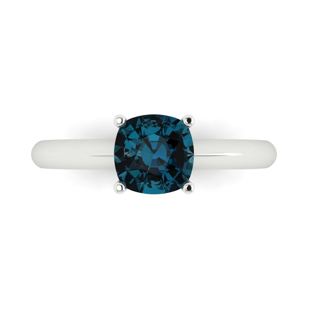 1.5 cttw Natural London Blue Topaz Solitaire  Engagement Ring - Solid Gold (Cushion Cut,6.5mm)