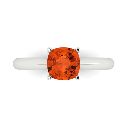 1.5 cttw Zirconia Simulated Red Diamond Solitaire  Engagement Ring - Solid White Gold (VVS1, Cushion Cut,6.5mm)