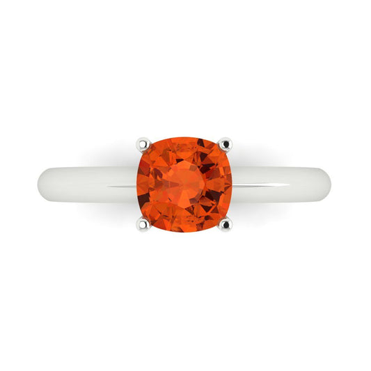 1.5 cttw Zirconia Simulated Red Diamond Solitaire  Engagement Ring - Solid White Gold (VVS1, Cushion Cut,6.5mm)