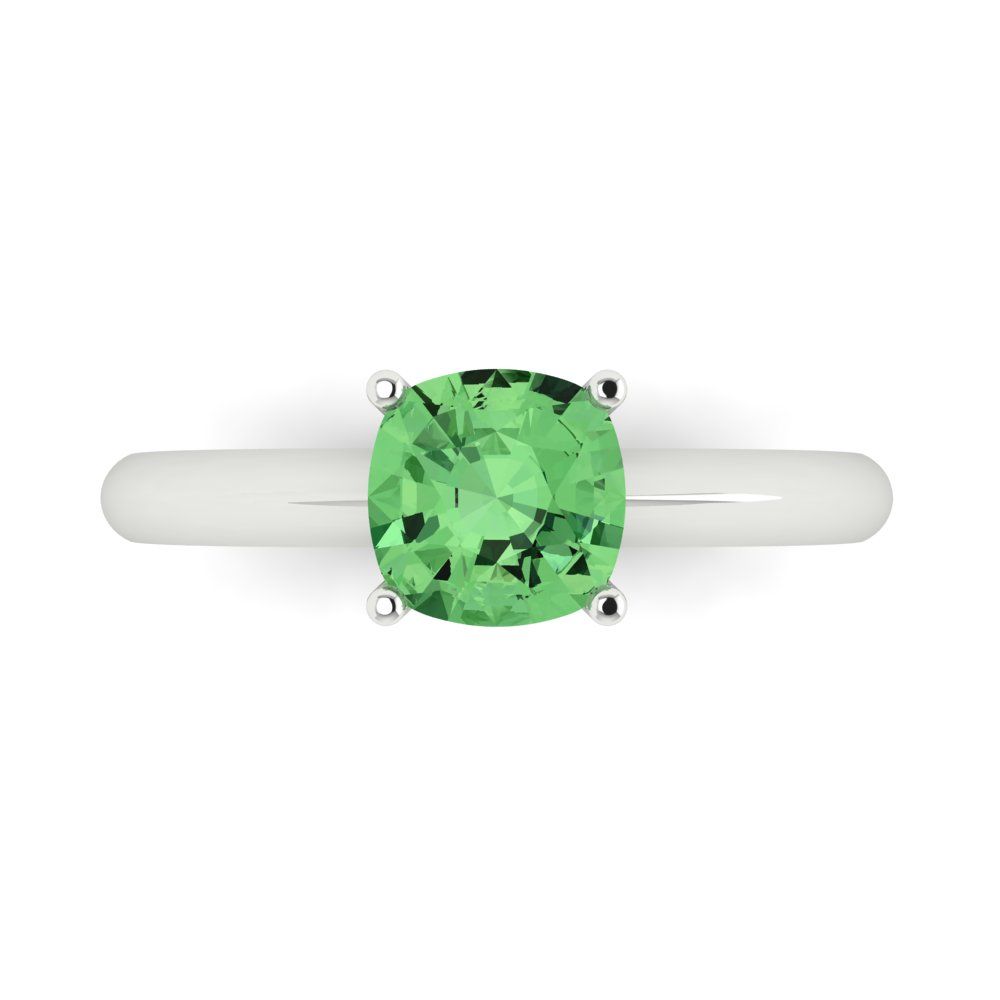 1.5 cttw Zirconia Simulated Green Diamond Solitaire  Engagement Ring - Solid Gold (VVS1, Cushion Cut,6.5mm)