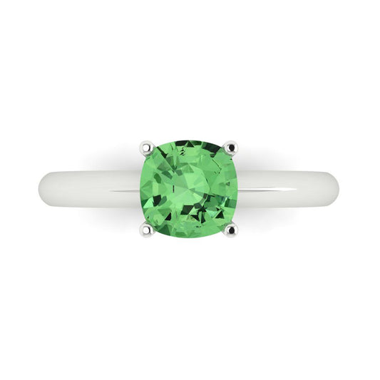 1.5 cttw Zirconia Simulated Green Diamond Solitaire  Engagement Ring - Solid White Gold (VVS1, Cushion Cut,6.5mm)