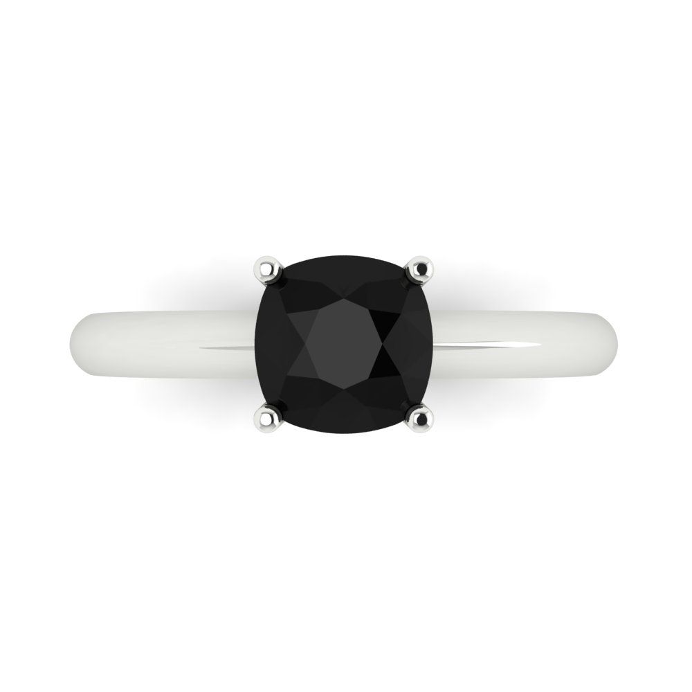 1.5 cttw Natural Onyx Solitaire  Engagement Ring - Solid White Gold (VVS1, Cushion Cut,6.5mm)