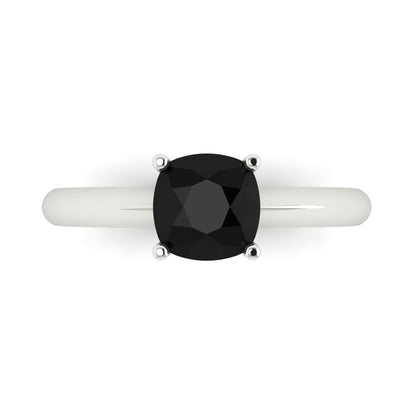 1.5 cttw Natural Onyx Solitaire  Engagement Ring - Solid White Gold (VVS1, Cushion Cut,6.5mm)
