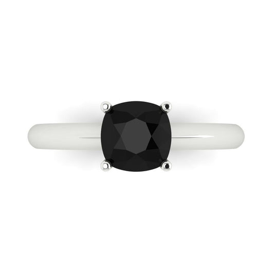 1.5 cttw Natural Onyx Solitaire  Engagement Ring - Solid White Gold (VVS1, Cushion Cut,6.5mm)