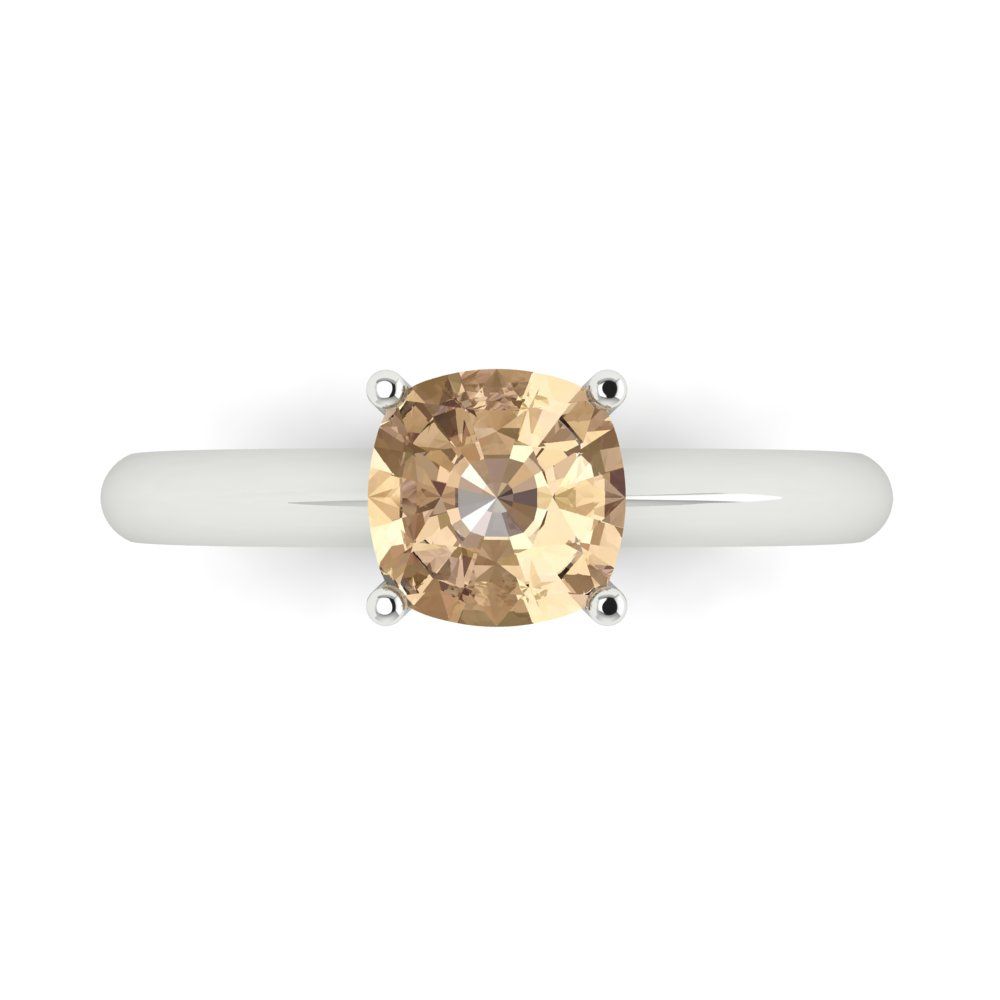 1.5 cttw Yellow Moissanite Solitaire  Engagement Ring - Solid Gold (Cushion Cut,6.5mm)