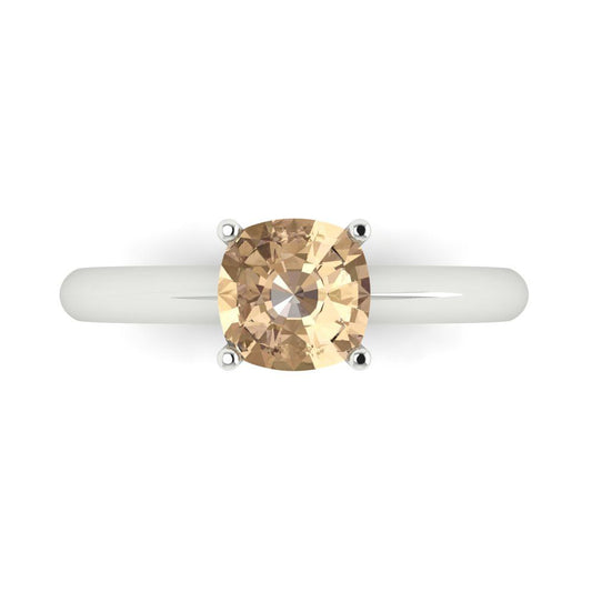 1.5 cttw Yellow Moissanite Solitaire  Engagement Ring - Solid White Gold (VVS1, Cushion Cut,6.5mm)