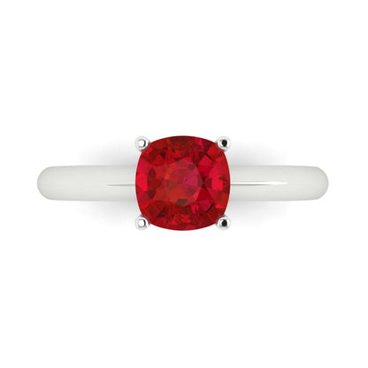 1.5 cttw Simulated Pink Tourmaline Solitaire  Engagement Ring - Solid White Gold (VVS1, Cushion Cut,6.5mm)