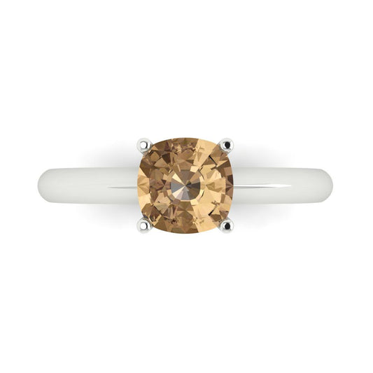 1.5 cttw Zirconia Simulated Champagne Diamond Solitaire  Engagement Ring - Solid White Gold (VVS1, Cushion Cut,6.5mm)