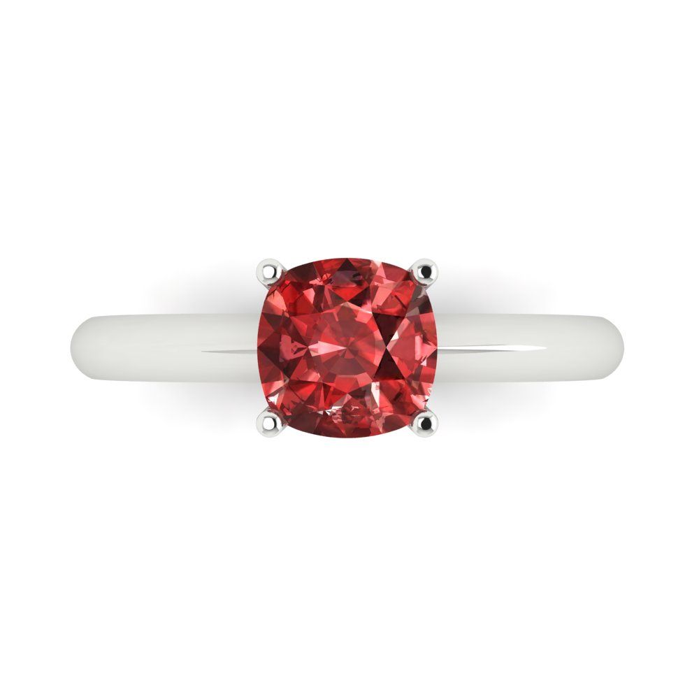 1.5 cttw Natural Garnet Solitaire  Engagement Ring - Solid White Gold (VVS1, Cushion Cut,6.5mm)