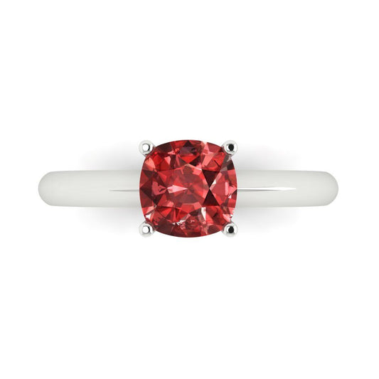 1.5 cttw Natural Garnet Solitaire  Engagement Ring - Solid White Gold (VVS1, Cushion Cut,6.5mm)