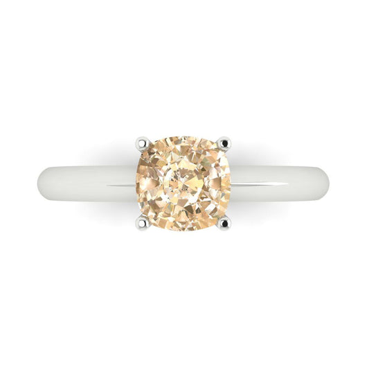 1.5 cttw Natural Morganite Solitaire  Engagement Ring - Solid White Gold (VVS1, Cushion Cut,6.5mm)