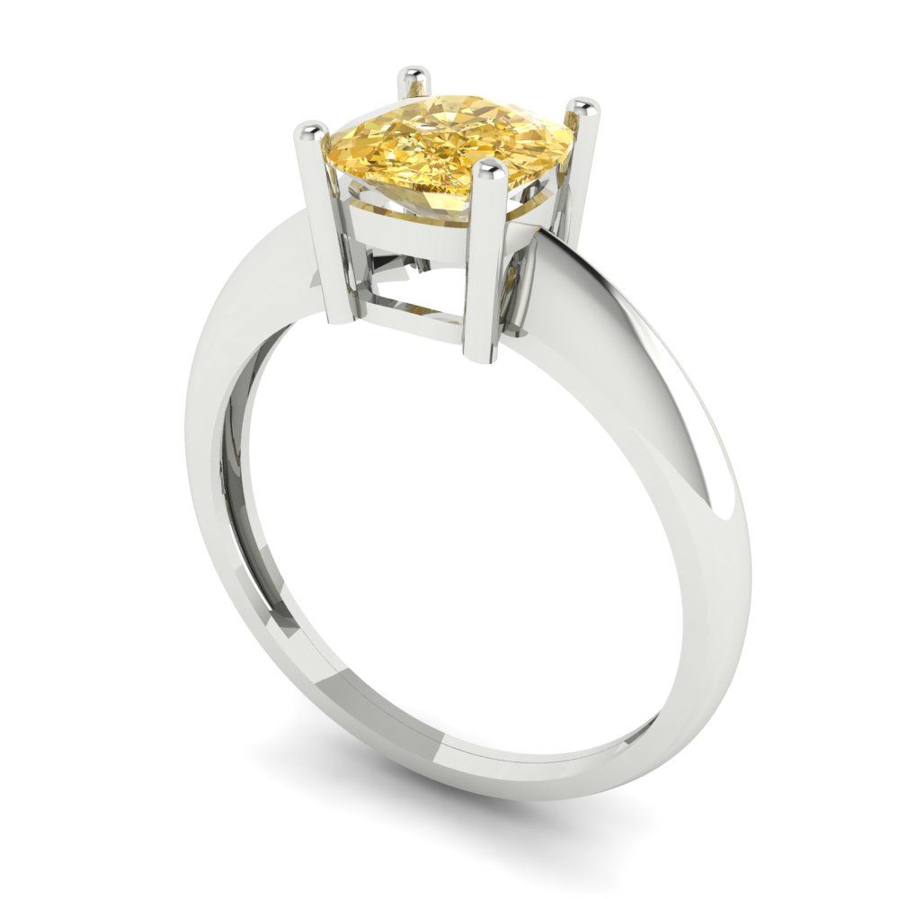1.5 cttw Yellow Moissanite Solitaire  Engagement Ring - Solid Gold (Cushion Cut,6.5mm)
