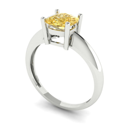 1.5 cttw Yellow Moissanite Solitaire  Engagement Ring - Solid Gold (Cushion Cut,6.5mm)