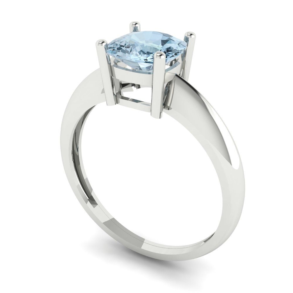 1.5 cttw Natural Sky Blue Topaz Solitaire  Engagement Ring - Solid Gold (Cushion Cut,6.5mm)