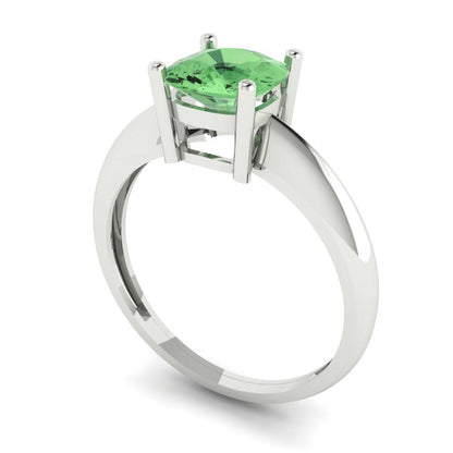 1.5 cttw Zirconia Simulated Green Diamond Solitaire  Engagement Ring - Solid Gold (VVS1, Cushion Cut,6.5mm)