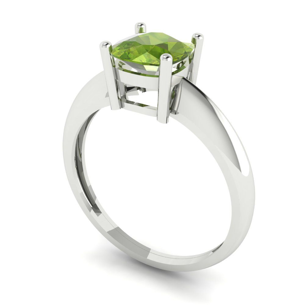 1.5 cttw Natural Peridot Solitaire  Engagement Ring - Solid White Gold (VVS1, Cushion Cut,6.5mm)
