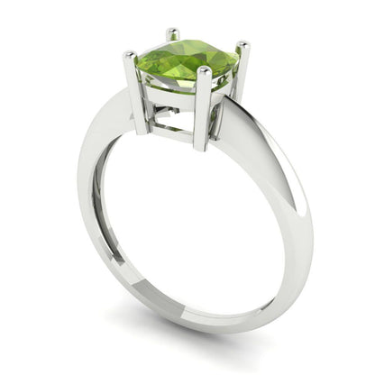 1.5 cttw Natural Peridot Solitaire  Engagement Ring - Solid White Gold (VVS1, Cushion Cut,6.5mm)