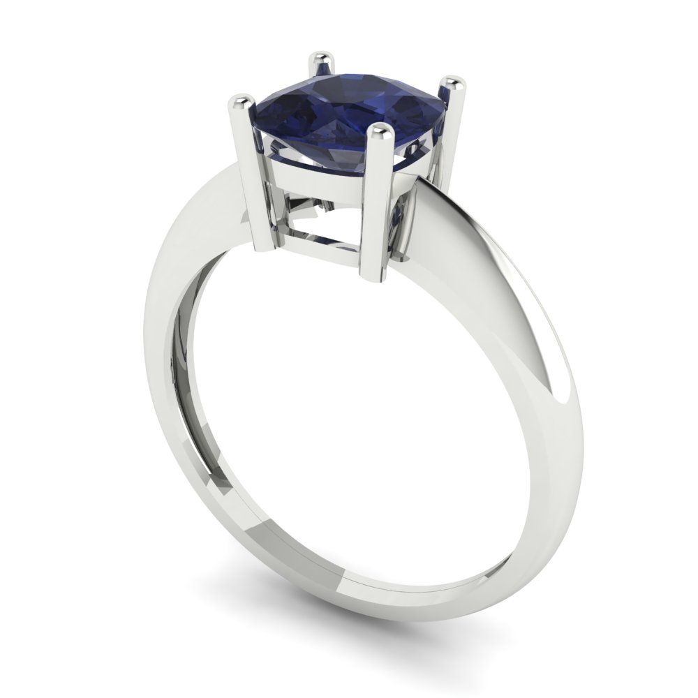 1.5 cttw Simulated Blue Sapphire Solitaire  Engagement Ring - Solid Gold (Cushion Cut,6.5mm)