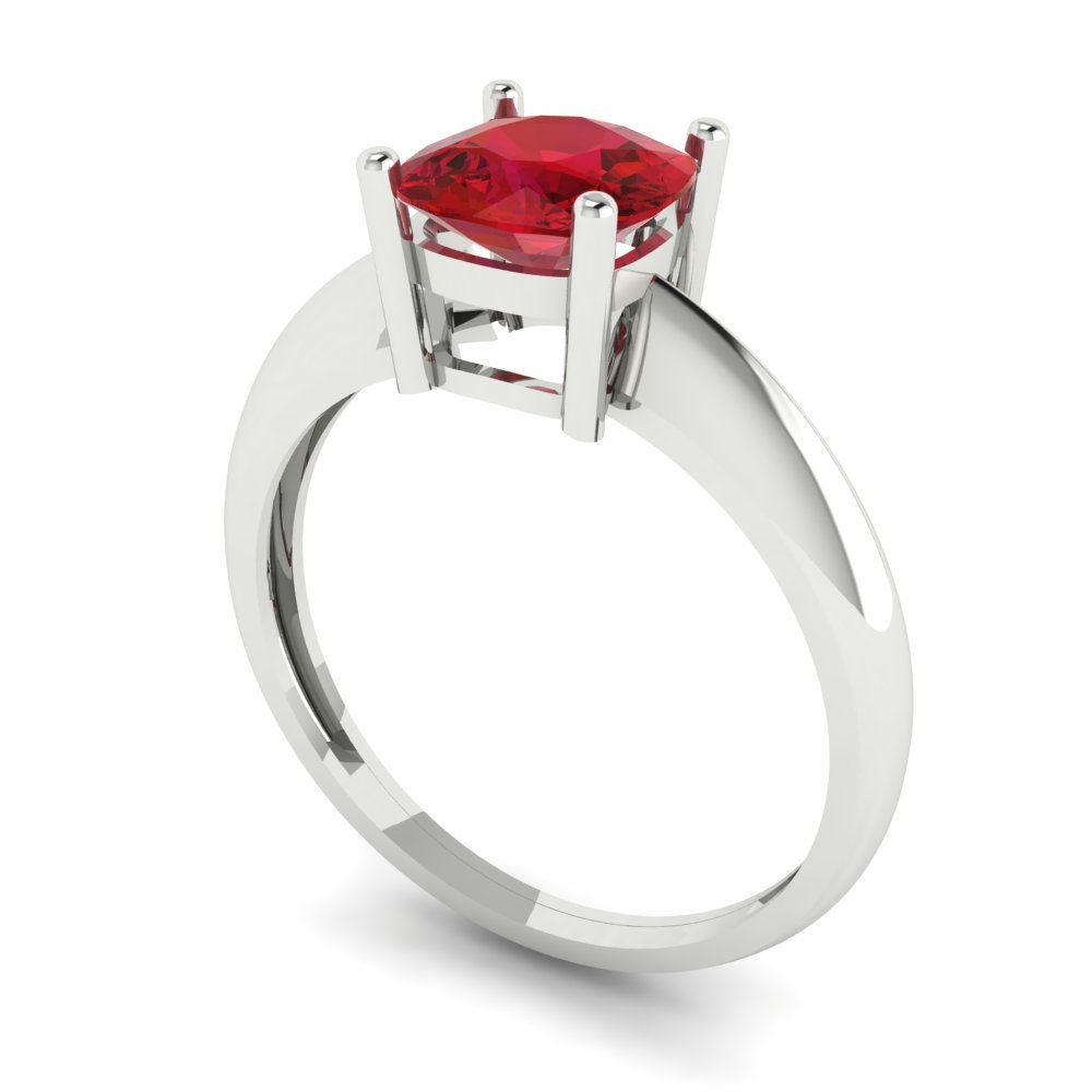 1.5 cttw Simulated Ruby Solitaire  Engagement Ring - Solid White Gold (VVS1, Cushion Cut,6.5mm)
