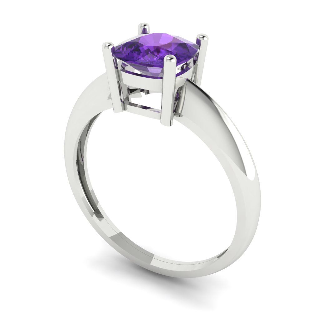 1.5 cttw Natural Amethyst Solitaire  Engagement Ring - Solid Gold (Cushion Cut,6.5mm)