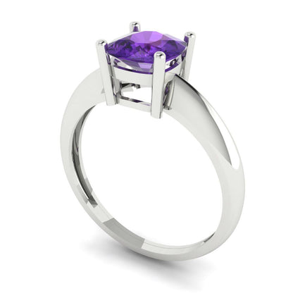1.5 cttw Natural Amethyst Solitaire  Engagement Ring - Solid Gold (Cushion Cut,6.5mm)
