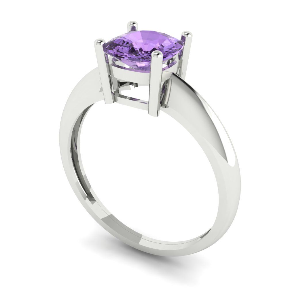 1.5 cttw Simulated Alexandrite Solitaire  Engagement Ring - Solid White Gold (VVS1, Cushion Cut,6.5mm)