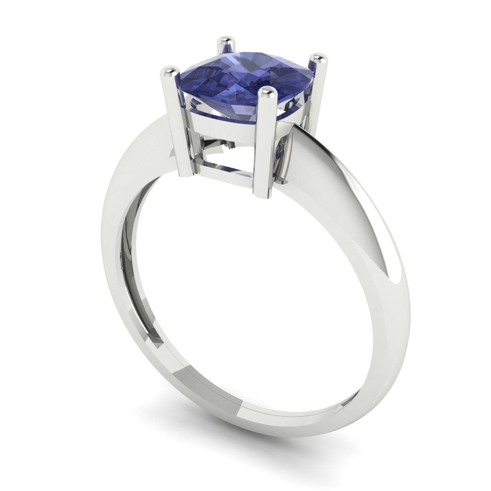 1.5 cttw Simulated Tanzanite Solitaire  Engagement Ring - Solid Gold (Cushion Cut,6.5mm)