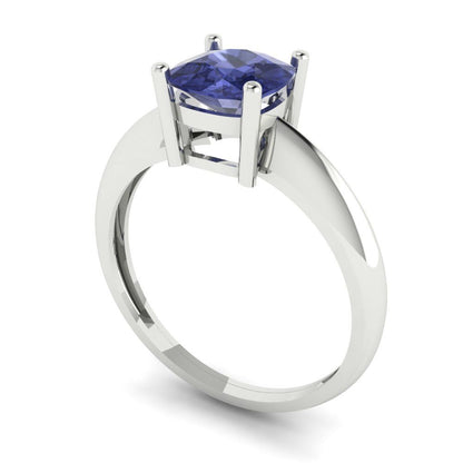 1.5 cttw Simulated Tanzanite Solitaire  Engagement Ring - Solid Gold (Cushion Cut,6.5mm)