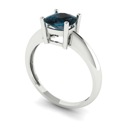 1.5 cttw Natural London Blue Topaz Solitaire  Engagement Ring - Solid Gold (Cushion Cut,6.5mm)