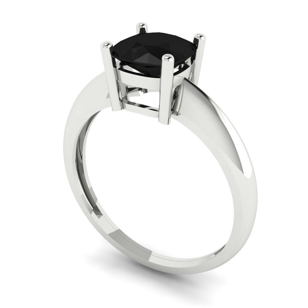 1.5 cttw Natural Onyx Solitaire  Engagement Ring - Solid White Gold (VVS1, Cushion Cut,6.5mm)